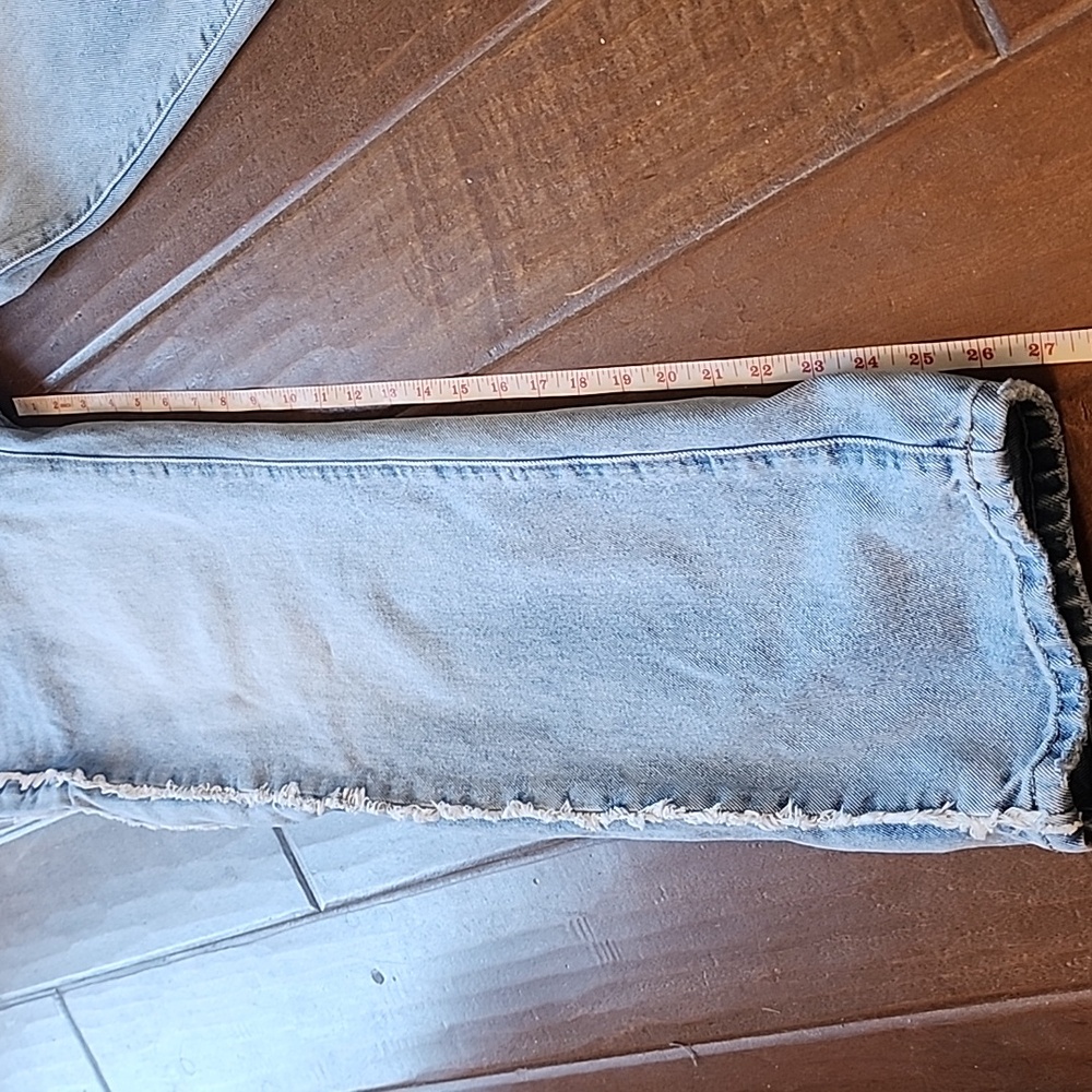 Lowrys Farm Cone Wide Straight High Waist Side Stripe Frey Hem Denim Blue Jeans - Picture 8 of 11